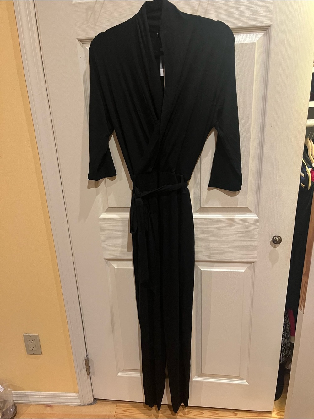 Black Wrap-Style Jumpsuit with Tie Waist